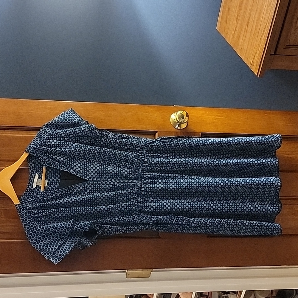 Womens blue geometric ruffle sleeve dress